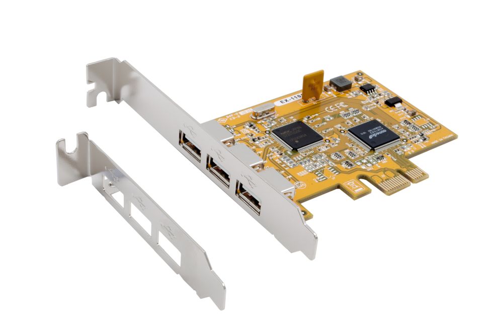 PCIe USB 2.0 Karte mit 3-Ports (NEC Chip-Set), inkl. Low Profile Bügel, Exsys® [EX-11053]
