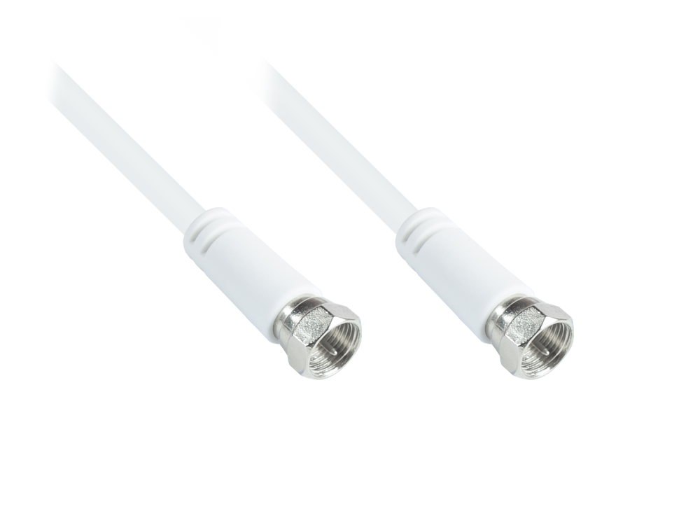 SAT Antennenkabel, F-Stecker beidseitig (vernickelt), 3x geschirmt (Class A+, >95 dB / 75 Ohm), CCS, weiß, 1m, Good Connections®