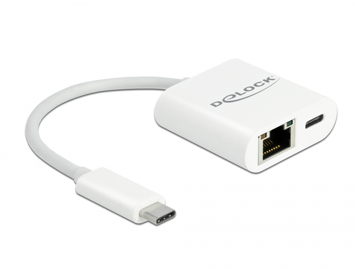 USB Type-C™ Adapter zu Gigabit LAN 10/100/1000 Mbps mit Power Delivery Anschluss weiß, Delock® [65402]