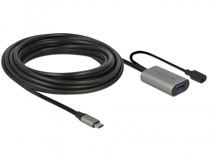 Aktives USB 3.1 Gen. 1 Verlängerungskabel, USB Type-C™ an USB Typ-A, schwarz, 5m, Delock® [85391]