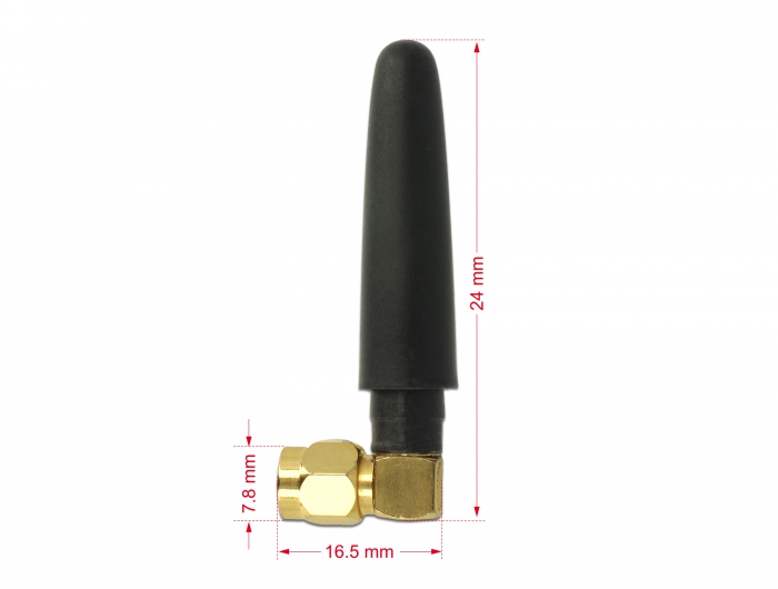 LTE Antenne SMA Stecker 90° 2 dBi omnidirektional starr schwarz, Delock® [89623]