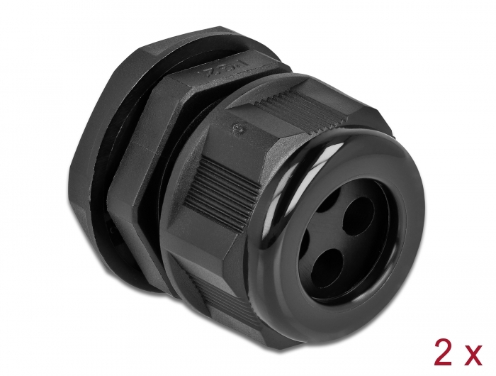 Kabelverschraubung PG21 für Rundkabel mit vier Kabeleinführungen schwarz 2 Stück, Delock® [60381]