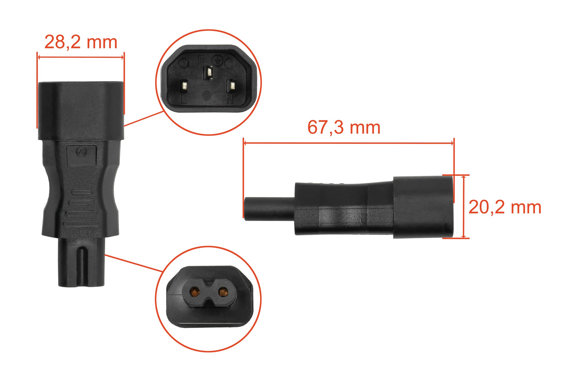 kabelmeister® Stromadapter Kaltgeräte-Stecker C14 (gerade) an C7/Euro 8 Buchse (gerade), schwarz