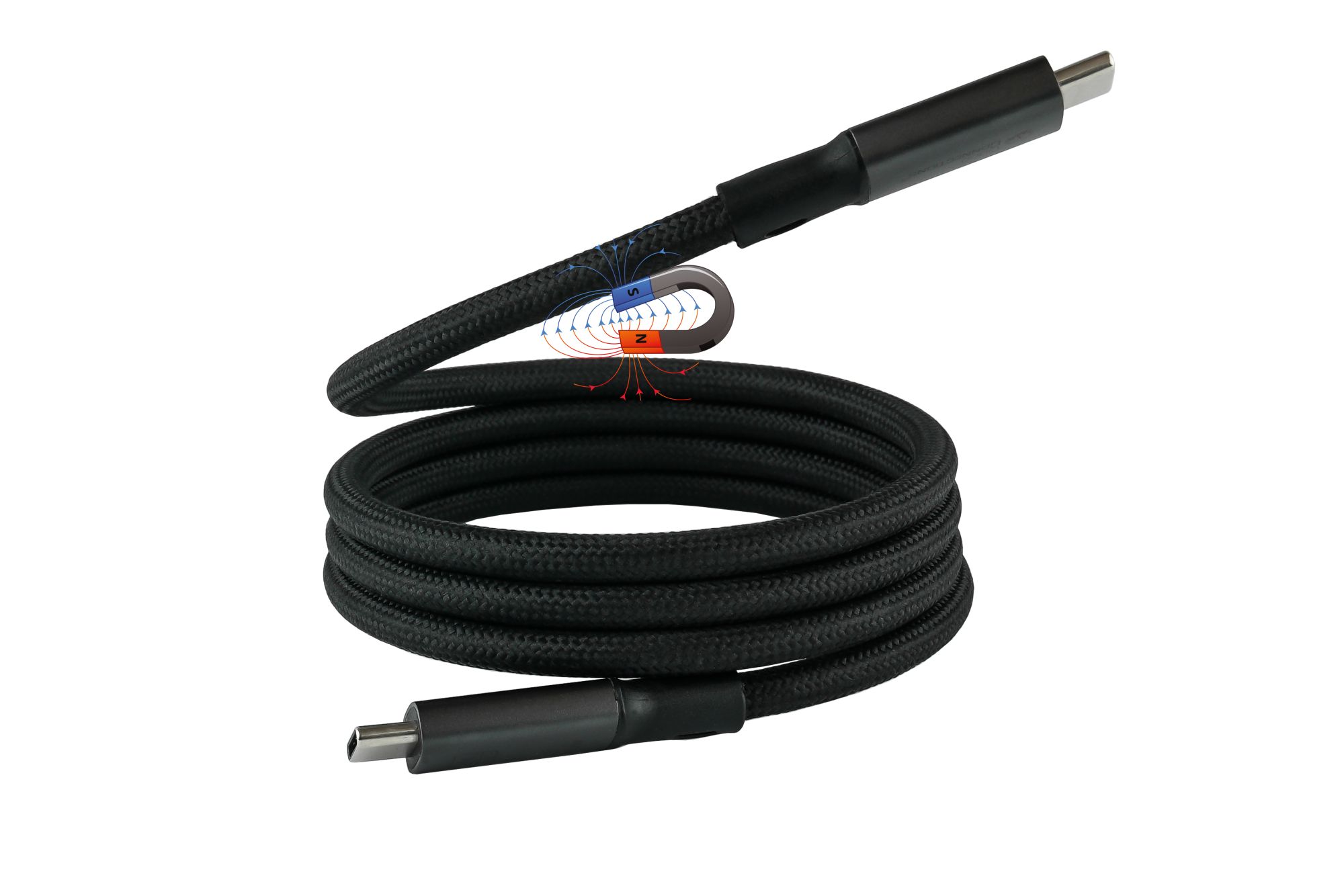 Magnetisches USB 4.0 Gen. 3x2 Spiralkabel (40GBit/s, 240W, 8K@60Hz), USB-C™ Stecker an USB-C™ Stecker, schwarz, 1,5m, Good Connections®