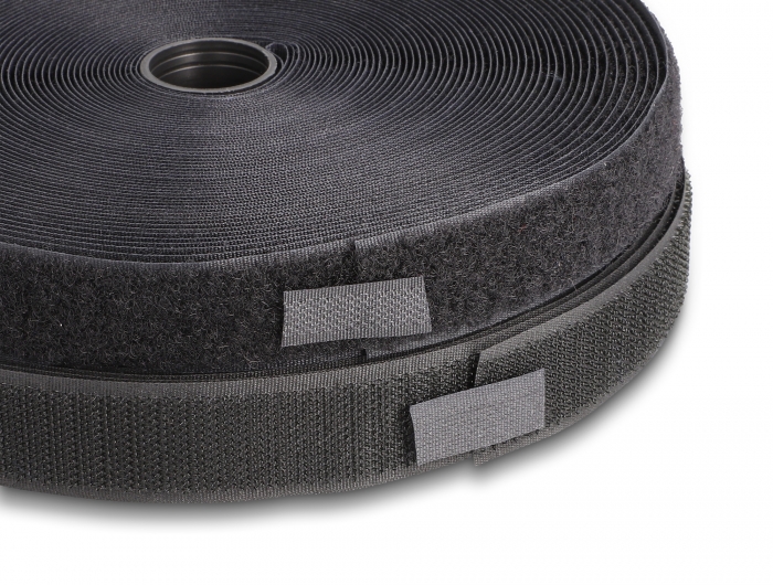 Strapazierfähiges Klettband mit Haft- und Flauschband L 15 m x B 25 mm schwarz, Delock® [20851]