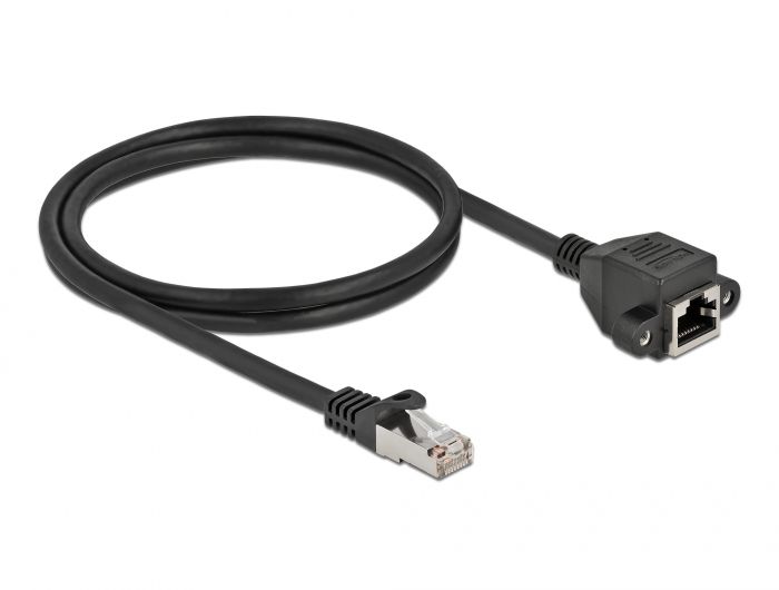Netzwerk Verlängerungskabel S/FTP RJ45 Stecker zu RJ45 Buchse Cat.6A 1 m schwarz, Delock® [87001]