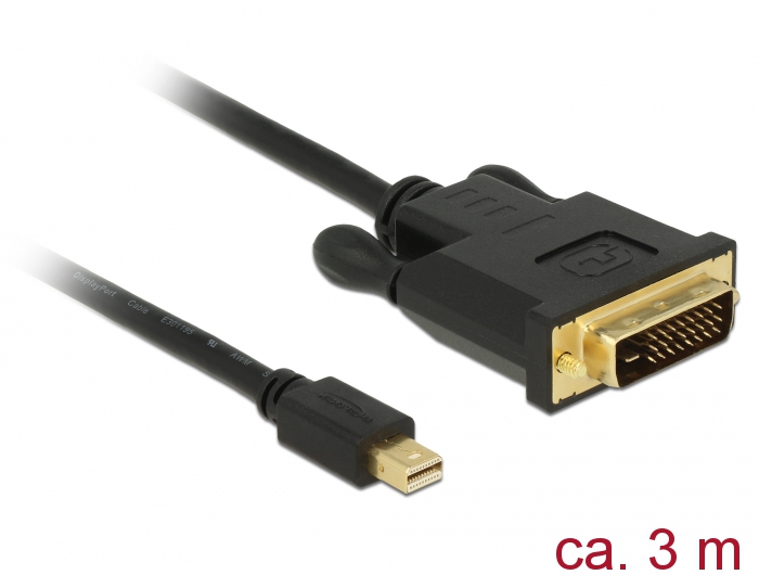 Kabel mini Displayport 1.1 Stecker an DVI 24+1 Stecker, schwarz, 3 m, Delock® [83990]
