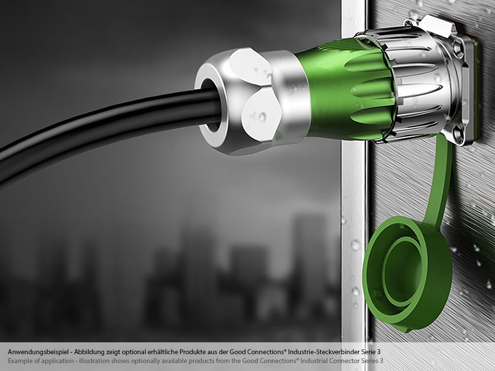 Industrie-Steckverbinder S3 - LWL Durchführungskupplung mit Flansch, Buchse LC beidseitig, Metall, M24, Bajonett, IP65/67, Good Connections®