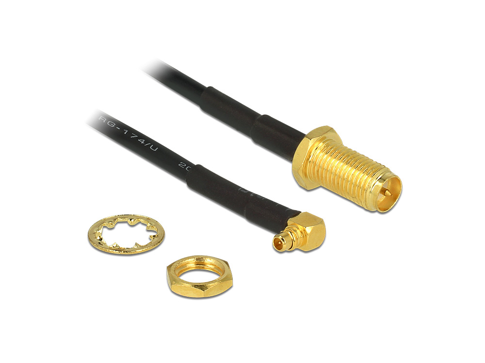 Antennenkabel RP-SMA Buchse zum Einbau an MMCX 90° Stecker, 0,32m, Delock® [88936]