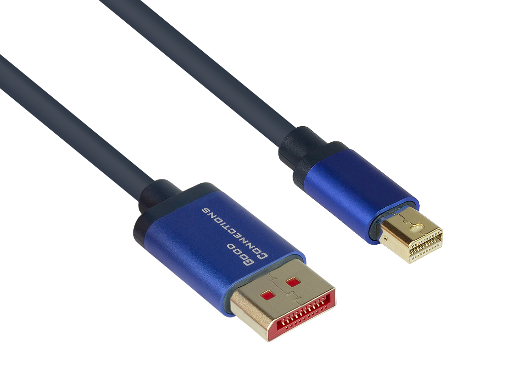 DisplayPort 1.4 an Mini Displayport 1.4 SmartFLEX Kabel, 8K UHD-2 / 4K UHD, Aluminiumgehäuse, CU, dunkelblau, 2m, Good Connections®