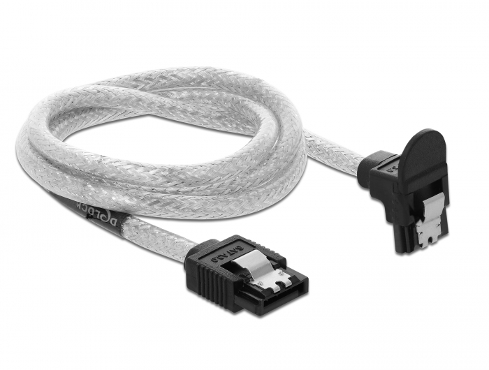 SATA 6 Gb/s Kabel gerade auf unten gewinkelt, transparent, 0,7 m, Delock® [85347]
