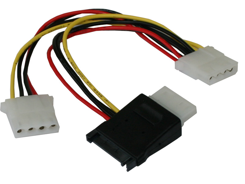 S-ATA Stromkabel 15pol Platinenstecker + 5,25" 4pin Buchse auf 2x 5,25" 4pin Buchse, 0,15m, Good Connections®