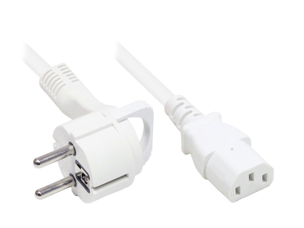 Netzkabel Schutzkontakt-Flachstecker Typ E+F (gewinkelt) an C13 (gerade), weiß, 1,00 mm², 3,5 m, Good Connections®