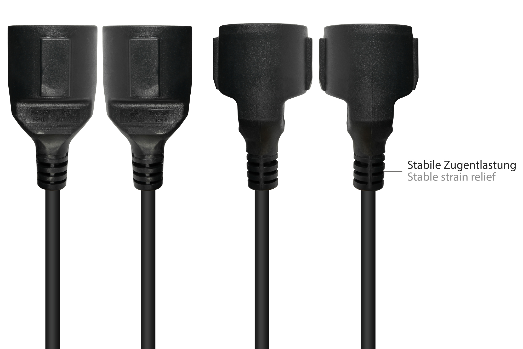 Verlängerung Schutzkontakt-Stecker Typ E+F (CEE 7/7, gewinkelt) an Buchse Typ F (CEE 7/3, gerade), schwarz, 1,50 mm², 10 m, Good Connections®