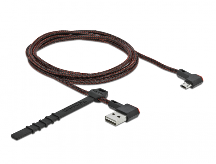 EASY-USB 2.0 Kabel Typ-A Stecker zu EASY-USB Typ Micro-B Stecker gewinkelt links / rechts 1,5 m schwarz, Delock® [85272]