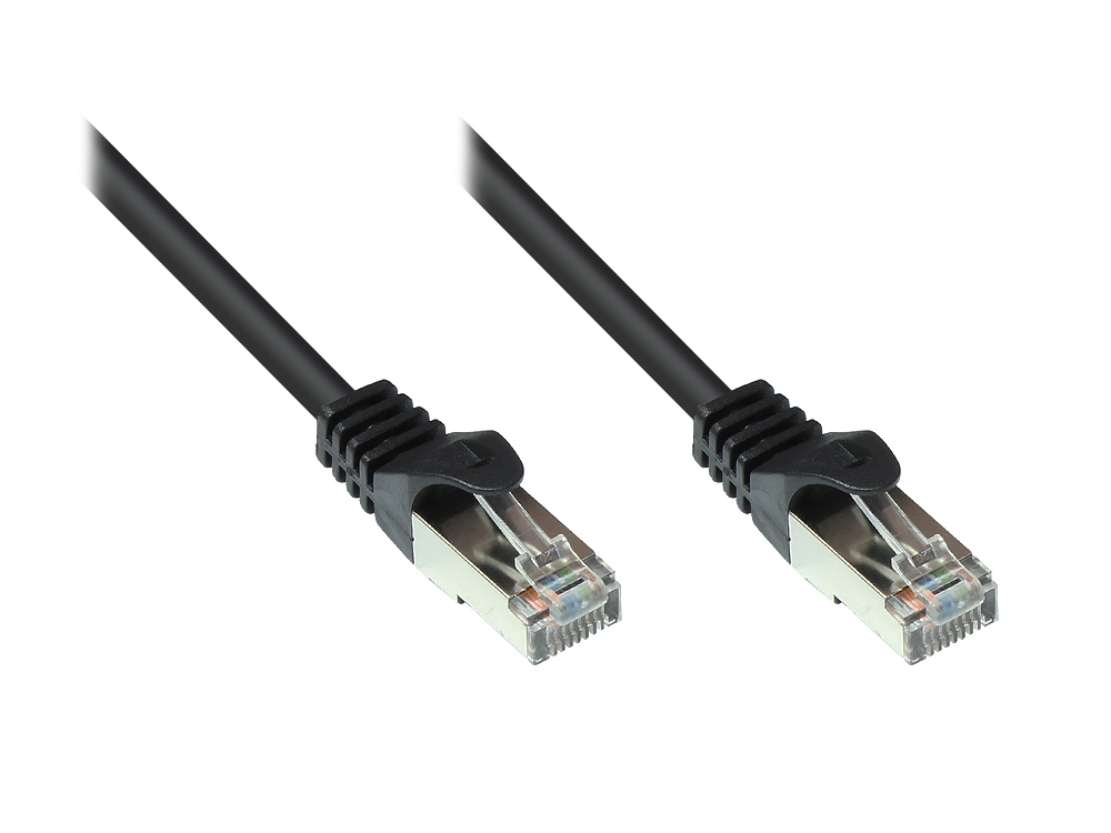 RNS® Patchkabel mit Rastnasenschutz, Cat. 5e, SF/UTP, PVC, 100MHz, schwarz, 0,25m, Good Connections®