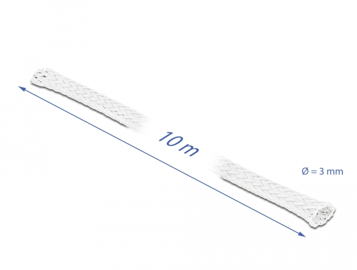 Geflechtschlauch dehnbar 10 m x 3 mm weiß, Delock® [20692]