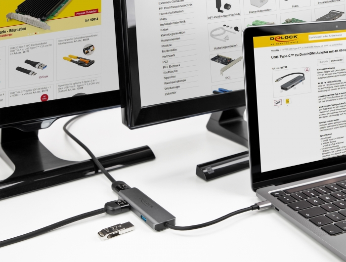 USB Type-C™ zu Dual HDMI Adapter mit 4K 60 Hz und USB Port, Delock® [87780]