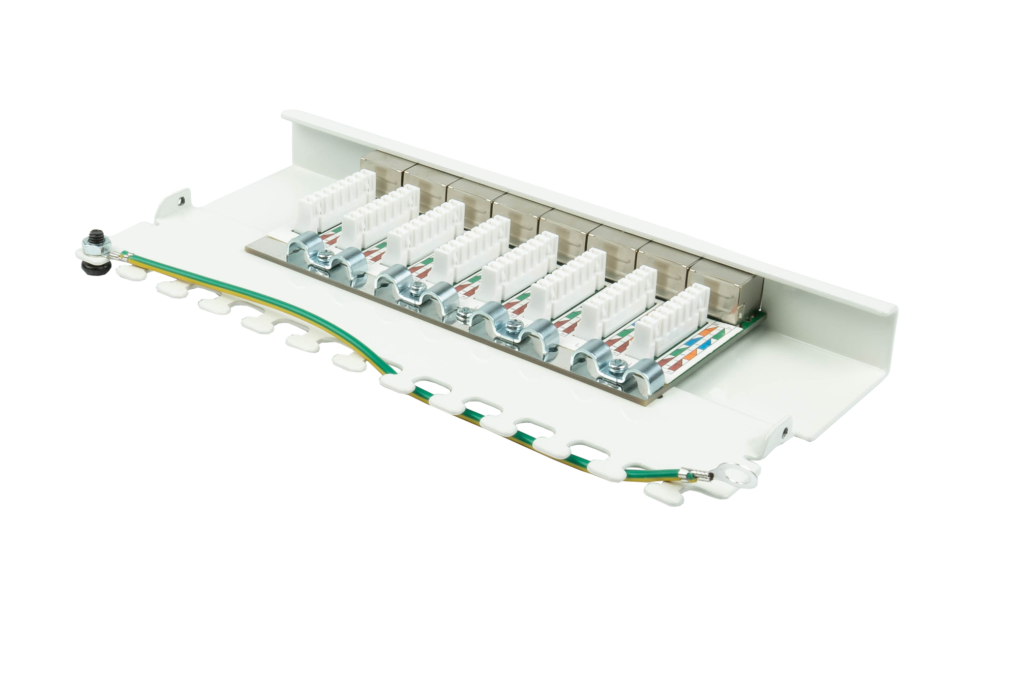 Patchpanel Desktop Cat. 6A, 8-Port, 0,5 HE, STP geschirmt, werkzeugloses Öffnen, Reinweiß (RAL9010), Good Connections®
