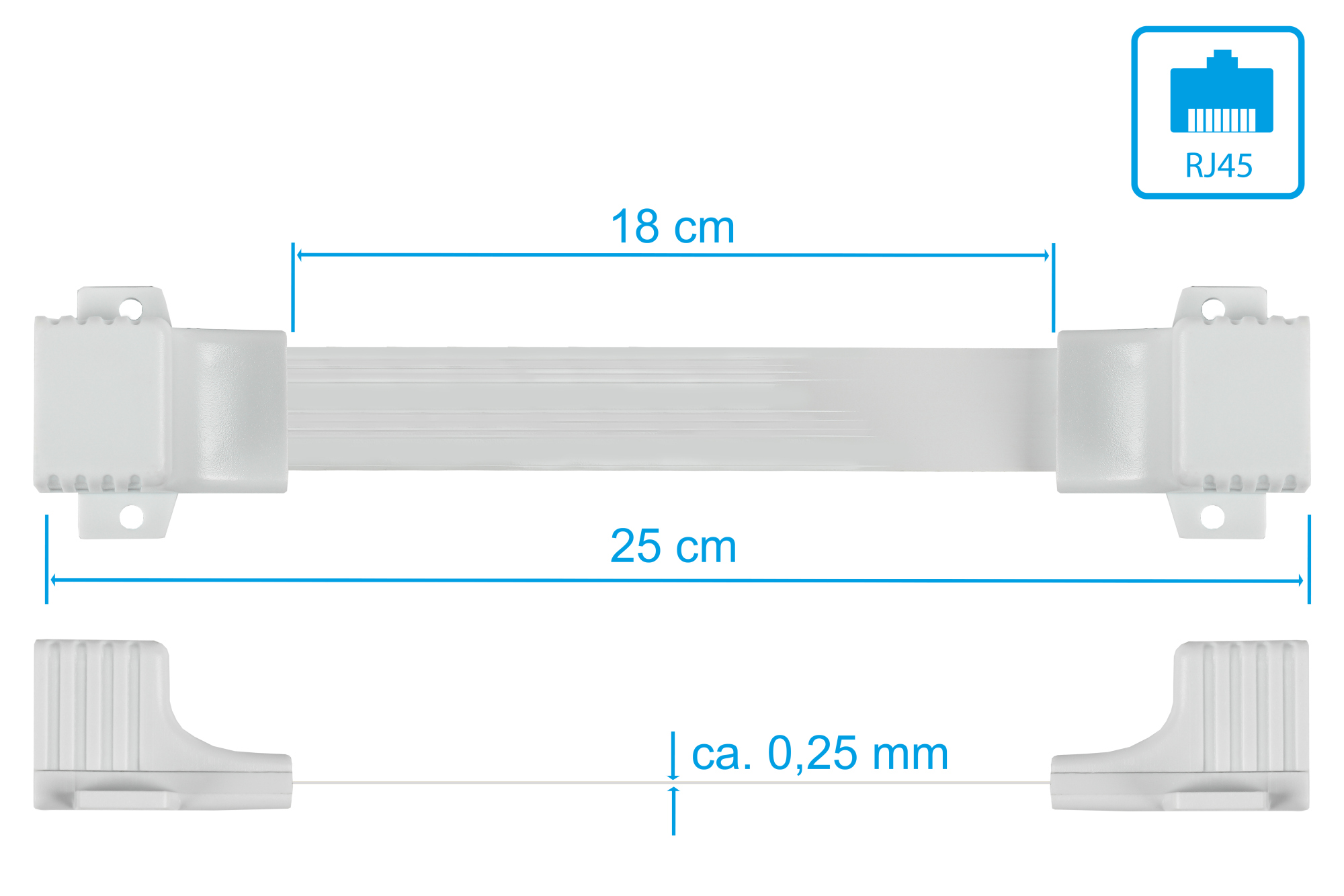 RJ45 Fensterdurchführung High-Quality, weiß, Gesamtlänge inkl. Buchsen 25cm, flexible Länge 18cm, Good Connections®