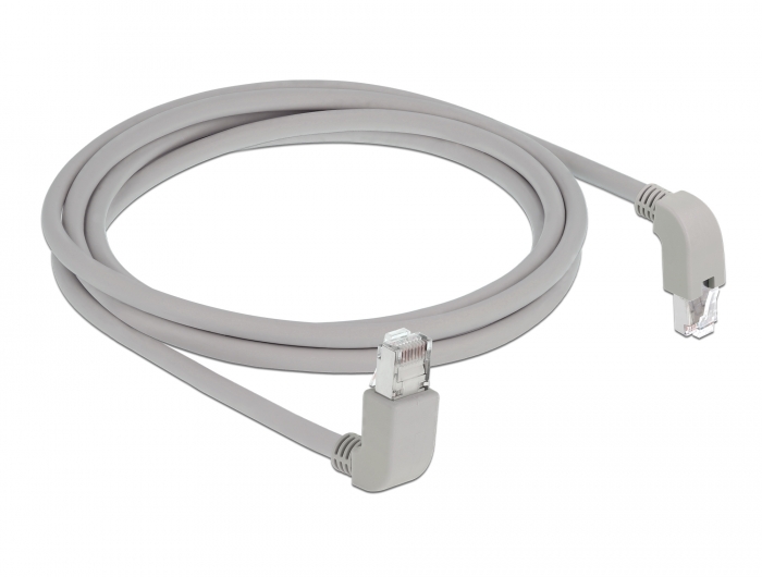 Netzwerkkabel RJ45 Cat.5e SF/UTP oben / unten gewinkelt, grau, 2 m, Delock® [85854]