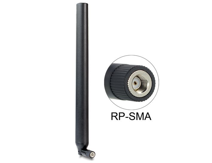 Antenne WLAN RP-SMA 802.11 ac/a/h/b/g/n 5,5 ~ 9 dBi omni, Gelenk, schwarz, Delock® [88991]