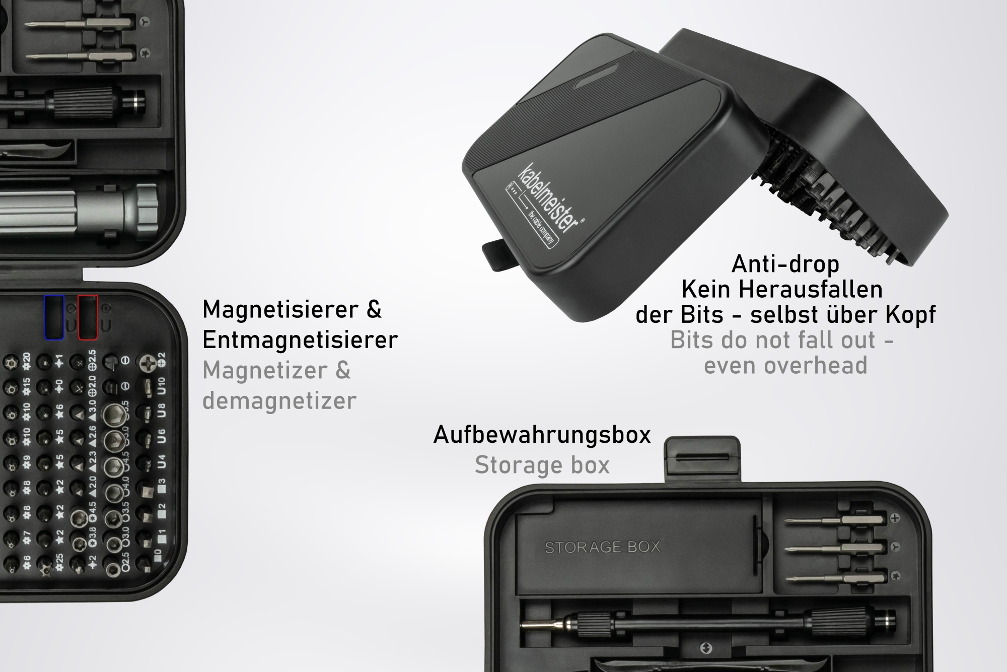 kabelmeister® Präzisions-Schraubendreher-Set, 150-Teile, u.a. 117x C4 Bits, 3x C3 Bits