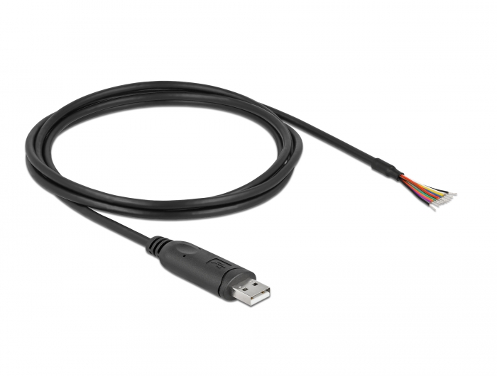 Adapterkabel USB 2.0 Typ-A zu seriell RS-232 mit 9 offenen Kabelenden + Schirmung 2 m, Delock® [90416]