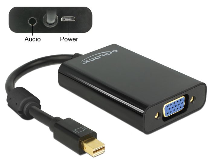 Adapterkabel mini DisplayPort 1.1 Stecker an VGA Buchse + Audio, schwarz, 0,21m, Delock® [65598]