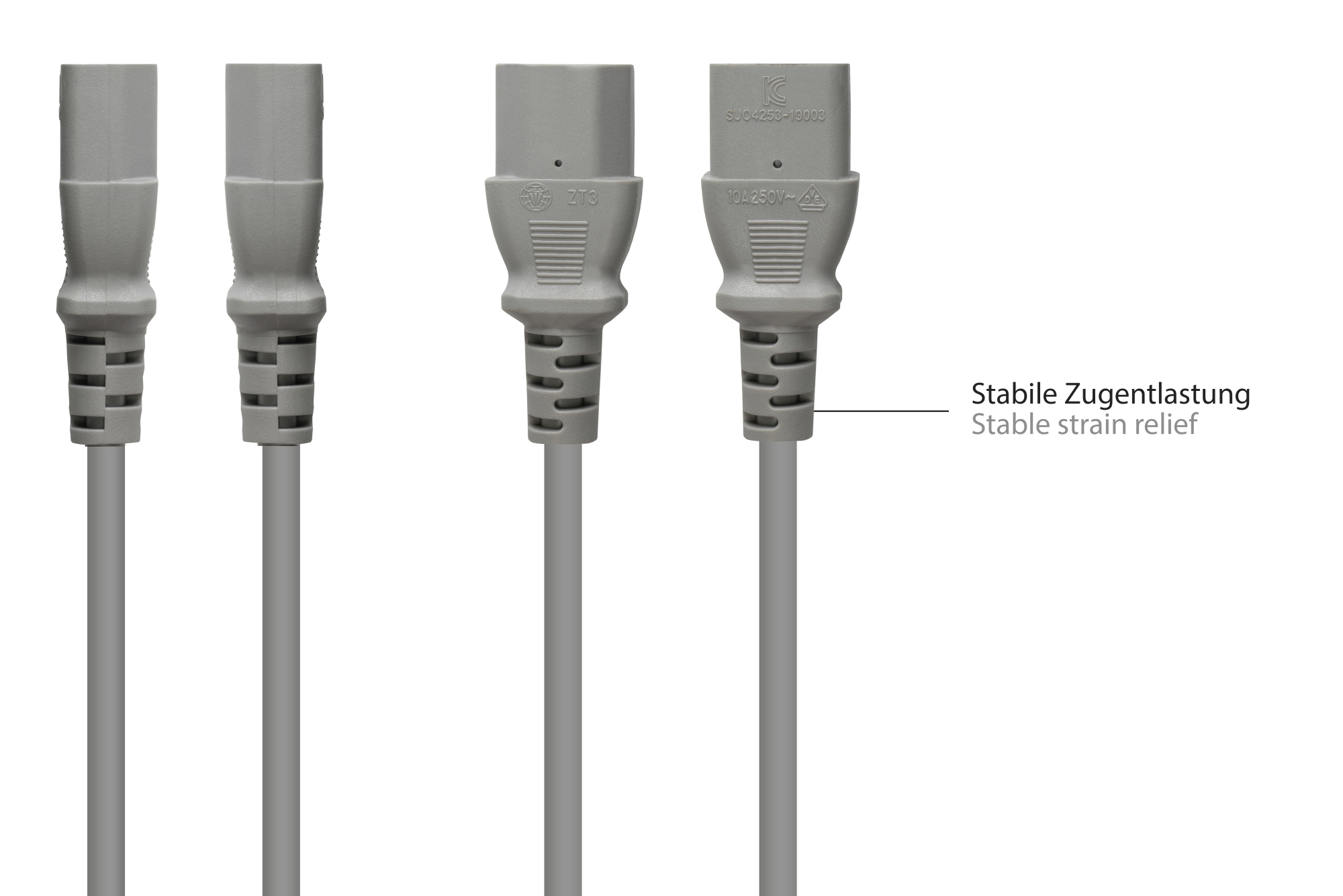 Netzkabel Schutzkontakt-Stecker Typ E+F (CEE 7/7, gewinkelt) an C13 (gerade), grau, 1,00 mm², 3 m, Good Connections®