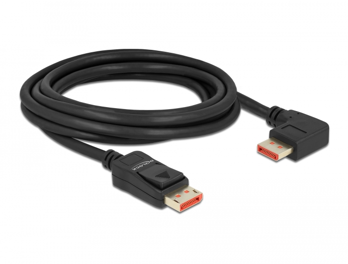DisplayPort Kabel Stecker gerade zu Stecker 90° rechts gewinkelt 8K 60 Hz, schwarz, 3 m, Delock® [87067]
