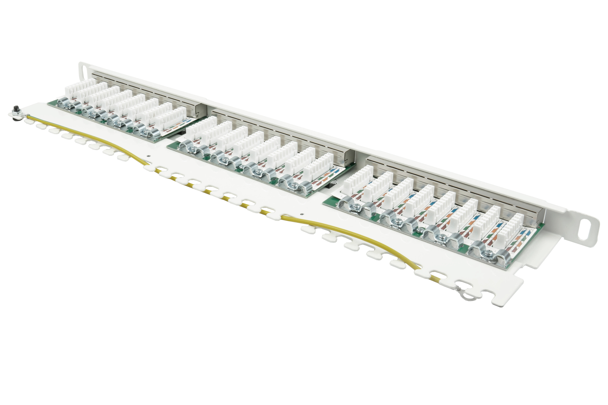 Patchpanel 19" Cat. 6, 24-Port, 0,5 HE, STP geschirmt, werkzeugloses Öffnen, Reinweiß (RAL9010), Good Connections®