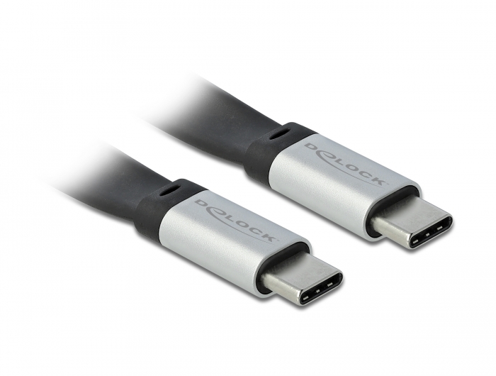 USB 3.2 Gen 2 FPC Flachbandkabel USB Type-C™ an USB Type-C™ PD 3 A E-Marker, schwarz/silber, 0,22 m, Delock® [85926]