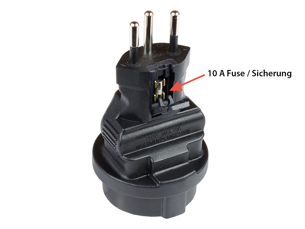 Stromadapter Schweiz Netz-Stecker (SEV1011, gerade) an Schutzkontakt-Buchse Typ F, SEV, schwarz, Good Connections®
