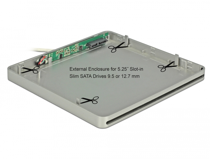 Externes Gehäuse für 5,25" Slot-in Slim SATA Laufwerke 9,5/12,7mm an USB Type-C™ Stecker, silber , Delock® [42605]