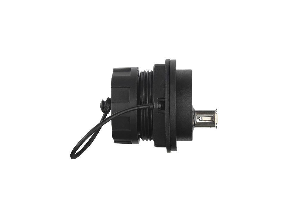 Industrie-Steckverbinder S4 - USB 2.0 Durchführungskupplung, Buchse A beidseitig, einseitig mit Deckel, Bajonett, IP67, schwarz, Good Connections®