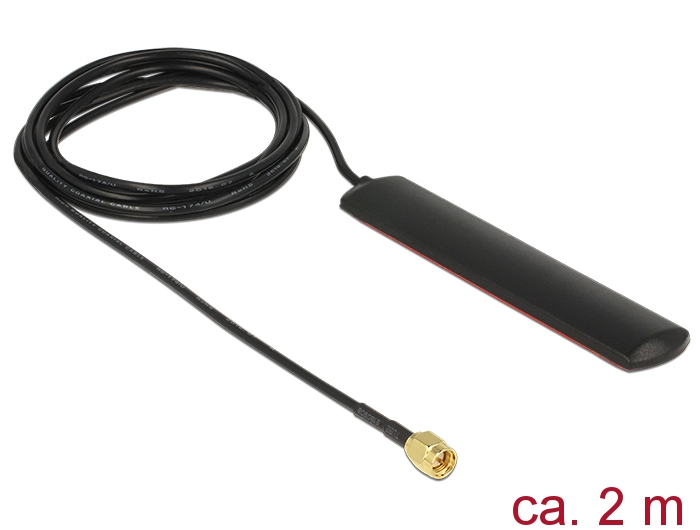 GSM UMTS LTE WLAN 2,4 GHz Antenne SMA Stecker 2 dBi omnidirektional Klebemontage, Delock® [89491]