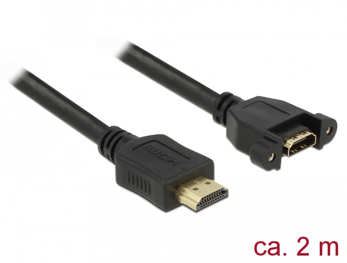 Kabel HDMI-A Stecker an HDMI-A Buchse zum Einbau, 4K 30 Hz, schwarz, 2 m, Delock® [85464]