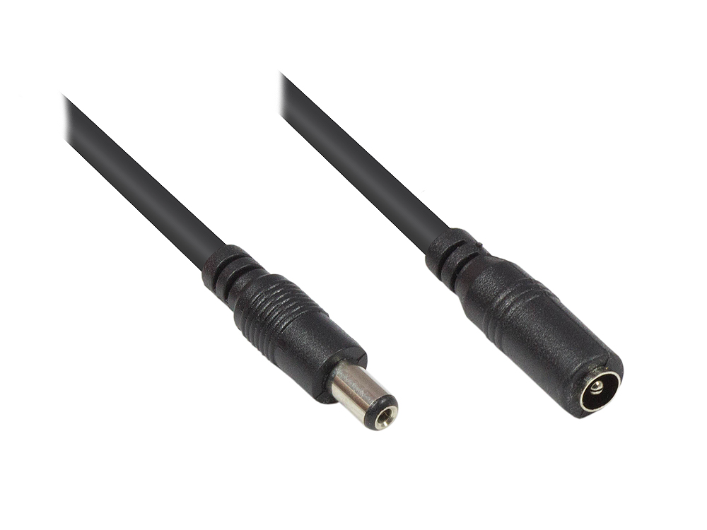 Niedervolt-Verlängerungskabel, 5,5mm x 2,1mm Stecker an Kupplung, schwarz, 3m, Good Connections®