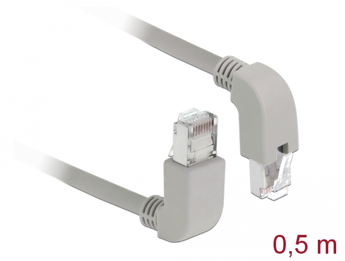 Netzwerkkabel RJ45 Cat.6 S/FTP oben / unten gewinkelt, grau, 0,5 m, Delock® [85861]