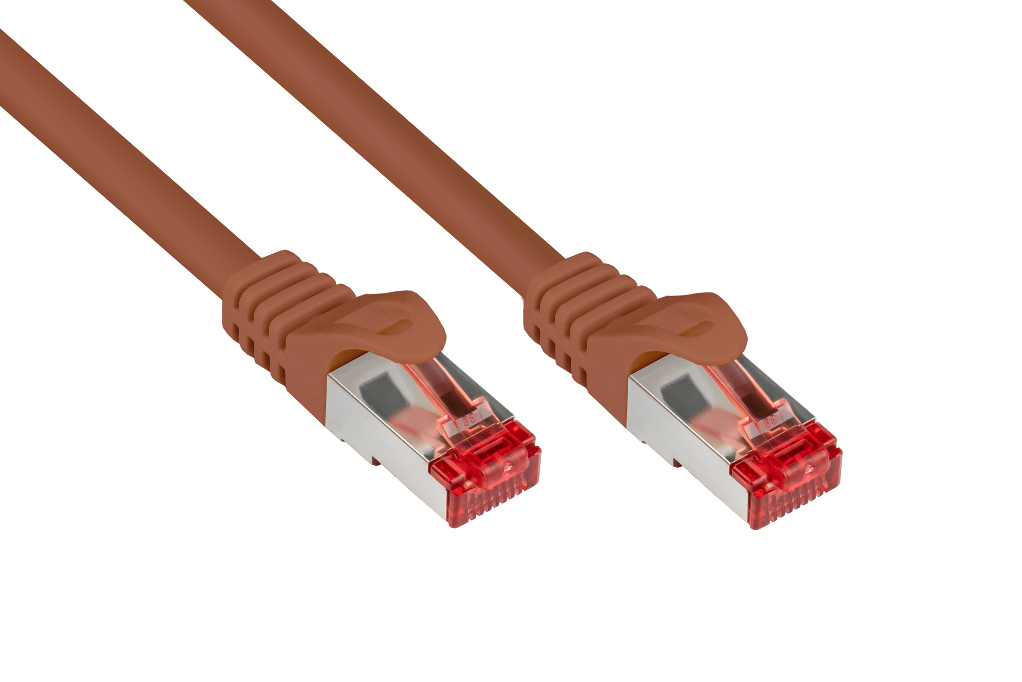 RNS® Patchkabel mit Rastnasenschutz, Cat. 6, S/FTP, PiMF, PVC, 250MHz, braun, 0,15m, Good Connections®