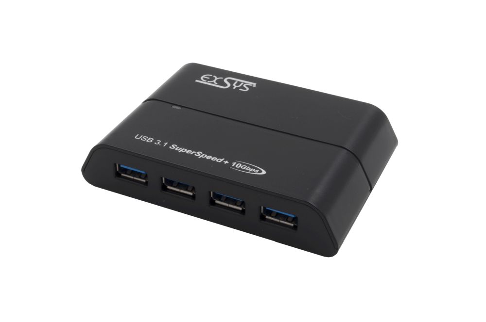 4-Port USB 3.1 Gen.2 HUB mit 4x A-Anschlüssen, inkl. Netzteil 5V/2A und USB Kabel A-C, Exsys® [EX-1225]