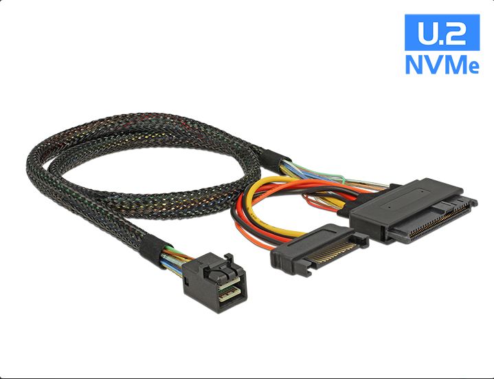 Kabel SFF-8643 Stecker an U.2 SFF-8639 + SATA Strombuchse 0,5m, Delock® [84819]