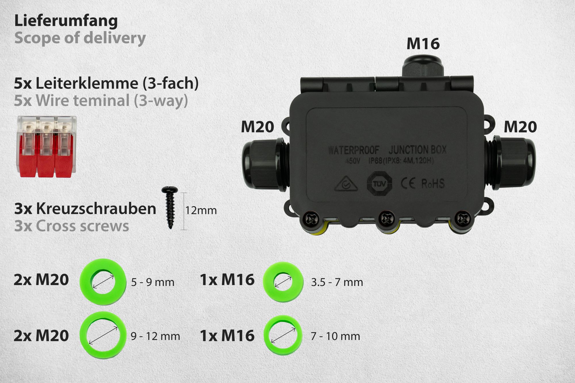 kabelmeister® Abzweigdose, 3 Wege, werkzeuglos, IP68