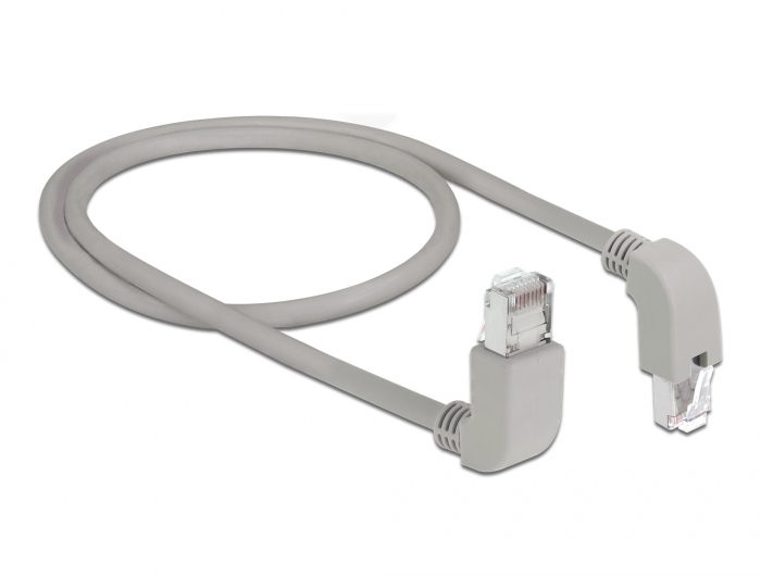 Netzwerkkabel RJ45 Cat.6A S/FTP oben / unten gewinkelt, grau, 0,5 m, Delock® [85870]