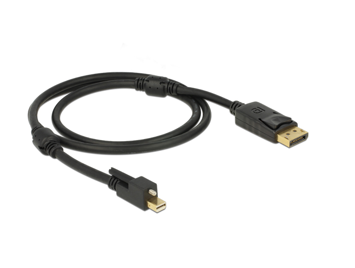 Kabel mini Displayport 1.2 Stecker mit Schraube an Displayport Stecker 4K schwarz 1m, Delock® [83721]