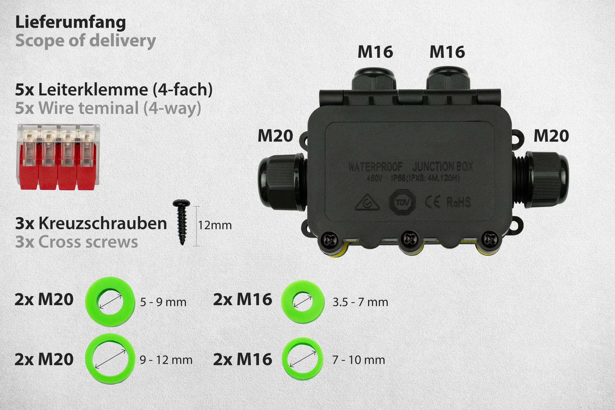 kabelmeister® Abzweigdose, 4 Wege, werkzeuglos, IP68