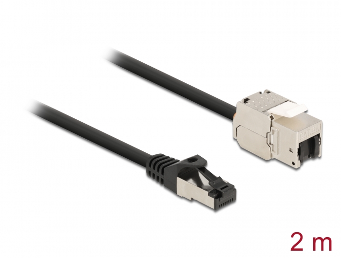 Kabel RJ45 Stecker zu Keystone Modul RJ45 Buchse Cat.6A 2 m schwarz, Delock® [87028]