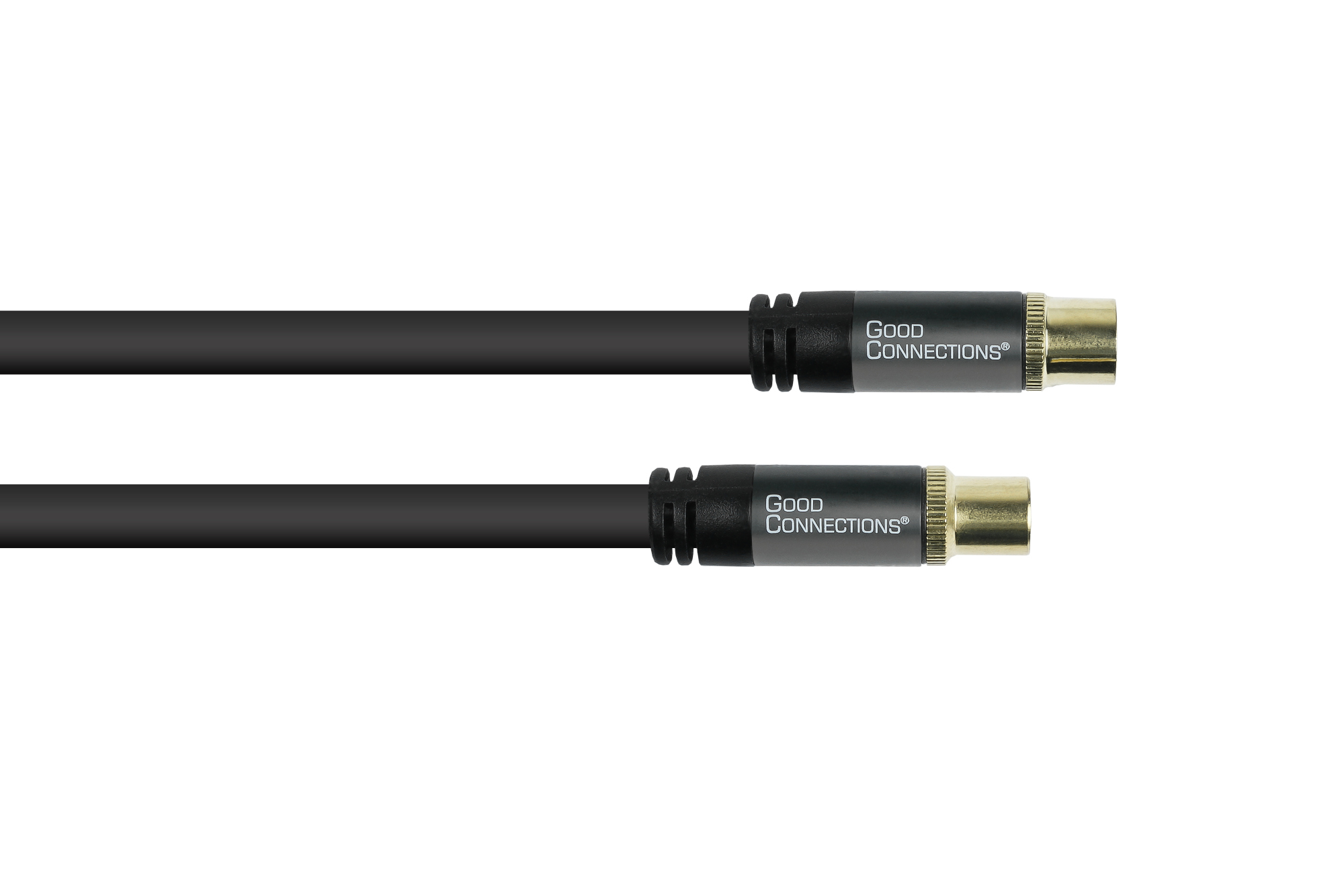 TV Antennenkabel SmartFLEX, IEC/Koax Stecker an Buchse, vergoldet, vierfach geschirmt, 120 dB, 75 Ohm, CU, schwarz, 1m, Good Connections®