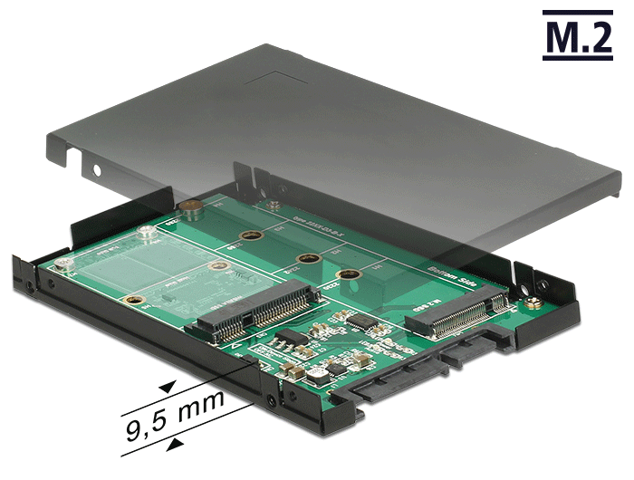 2.5" Konverter SATA 22 Pin an 1x M.2 Key B + 1x mSATA - 9,5 mm, Delock® [62866]